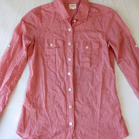J. Crew Long Sleeve Button Down Shirt Coral - Picture 5 of 7